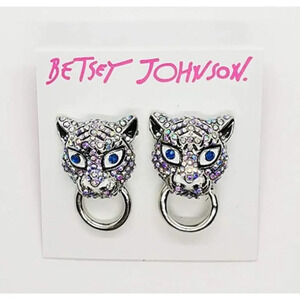 Betsey Johnson Snow Leopard Door Knocker Earrings